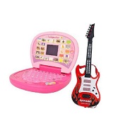 kdsn combo of Kids mini English Laptop with small screen & guitar with light